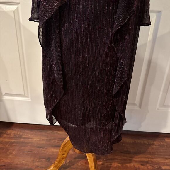 Womens Sz 6 Burgundy Metallic Sheath Dress Draped Overlay Party Elegant Evening - Picture 4 of 16